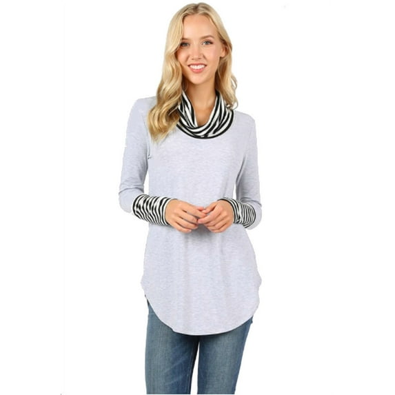 FDPlus Striped & Solid Contrast Turtle Neck Top Plus Size
