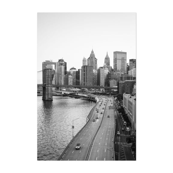 Over FDR 03 B&W - Manhattan New York Photography Black and White Skyline City Bridge Architecture Street Photography Vintage Unframed Wall Art Print 4 x 6 inches