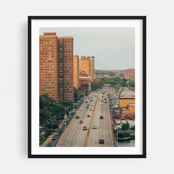 FDR Drive from the Manhattan Bridge - Manhattan New York Photography Cityscape Bridge Street Photography Architecture Skyline Travel Poster Black Framed Wall Art Print 18 x 24 inches