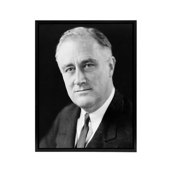 FDR Franklin D Roosevelt US President Black Framed Canvas Wall Art Print 12X16"