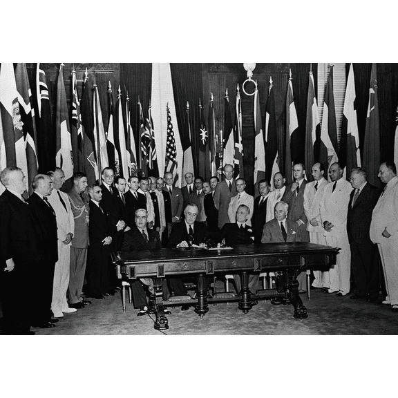 FDR Signing UN Declaration Poster, 1942 WWII History Wall Art, 12x18