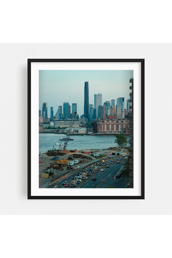 FDR From the Williamsburg Bridge - Brooklyn New York Photography Cityscape Skyline Architecture Harbor Travel Poster Street Photography Black Framed Wall Art Print 6 x 8 inches