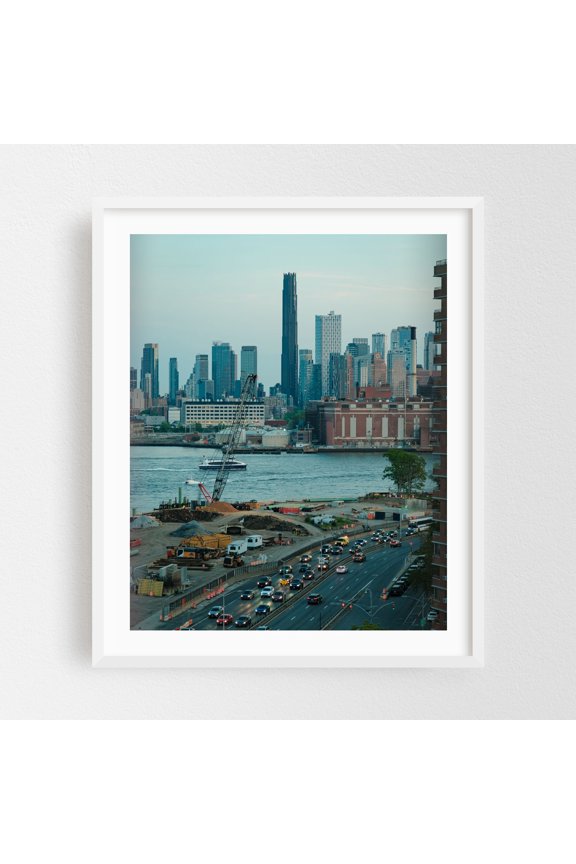 FDR From the Williamsburg Bridge - Brooklyn New York Photography Cityscape Skyline Architecture Harbor Travel Poster Street Photography White Framed Wall Art Print 8 x 10 inches