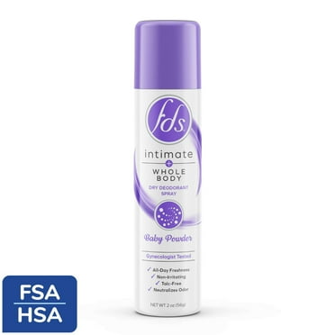 FDS Intimate + Body Dry Feminine Deodorant Spray, Baby Powder, 2 oz