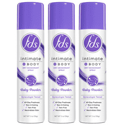 FDS Intimate + Body Dry Feminine Deodorant Spray, Baby Powder, 3 Pack