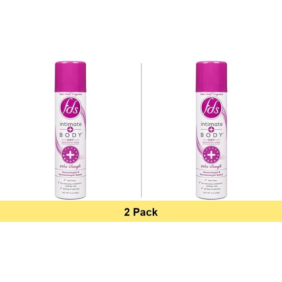 FDS Intimate + Body Dry Feminine Deodorant Spray, Extra Strength, 2 oz - 2 Pack