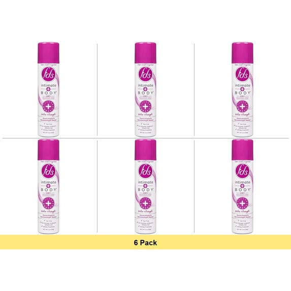 FDS Intimate + Body Dry Feminine Deodorant Spray, Extra Strength, 2 oz - 6 Pack