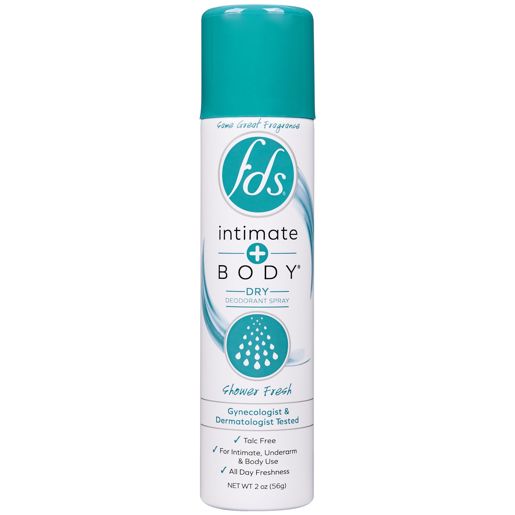 FDS Intimate + Body Dry Feminine Deodorant Spray, Shower Fresh, 2 oz