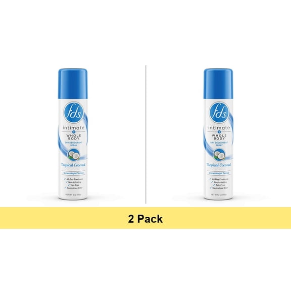 FDS Intimate + Body Dry Feminine Deodorant Spray, Tropical Coconut, 2 oz - 2 Pack