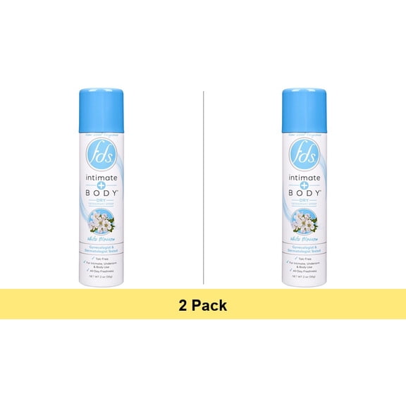 FDS Intimate + Body Dry Feminine Deodorant Spray, White Blossom, 2 oz - 2 Pack