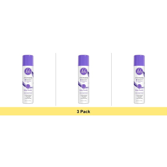 FDS Intimate + Whole Body Dry Deodorant Spray, Baby Powder, 2 OZ - 3 Pack