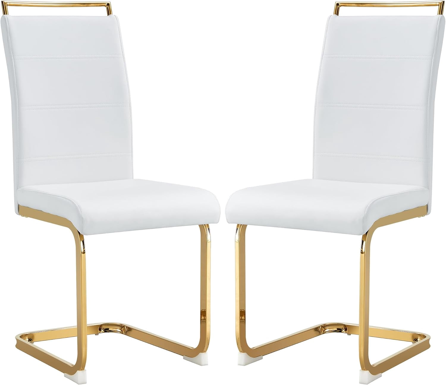 FDSHOIYN Modern Dining Chairs Set of 2 PU Faux Leather High Back ...