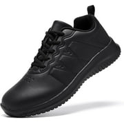 FDSKWKY Non Slip Shoes for Women Food Service, Kitchen Chef Oil-Proof Slip Resistant Work Shoes Waterproof Comfort Lightweight Sneakers with Lace Up Black