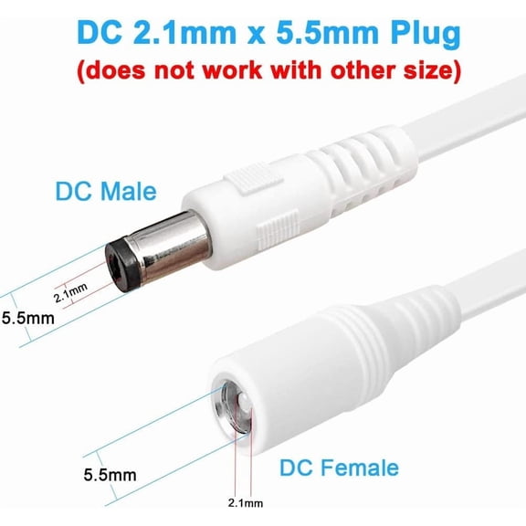 FDSLKJA-2 Pack 20FT DC Power Extension Cable 5.5mm x 2.1mm12v DC Extension Cord Power Adapter for CCTV Security Camera Surveillance IP Camera,LED Strip,24v 12 Volt Male to Female Plug Flat Cable (20F