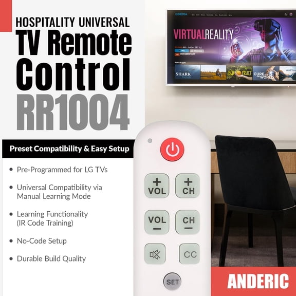 FDSLKJA-RR1004 Big Button TV Remote Control  Senior Friendly, Easy-to-use with Glow Keys, Simple Layout  Ideal for Elderly Care & Assisted Living  Compatible with Most IR TVs - White - 1 Pack