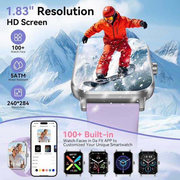 FDSLKJA-Smart Watch for Men Women, 1.83" HD Touch Screen Smartwatch with Bluetooth Call, 5 ATM Waterproof, 130+ Sport Modes Fitness Tracker Heart Rate Sleep Monitor Pedometer, Compatible with Android