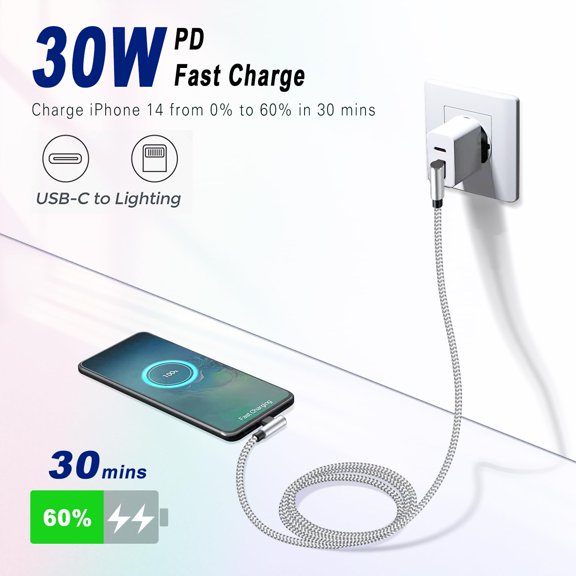 FDSLKJA-USB-C to Lightning Charge Cable,10FT,2-Pack,Fast Charge,MFi Certified