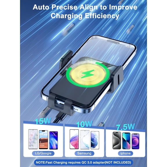 FDSLKJA-Wireless Car Charger, Auto-Clamping Car Mount 15W/10W/7.5W Fast Charging Air Vent Car Phone Mount Compatible with iPhone 15/14/13/13 Pro/12 Pro Max/12 pro/12/11/10 Series, Samsung Galaxy Ser