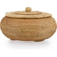 thumbnail image 1 of Round Rattan Boxes with Lid Natural Woven Storage Basket Bin Multi-Purpose Wicker Tray Weaving Decorative Shelf Basket Farmhouse Picnic Bread Fruit Table Storage Basket, 1 of 8