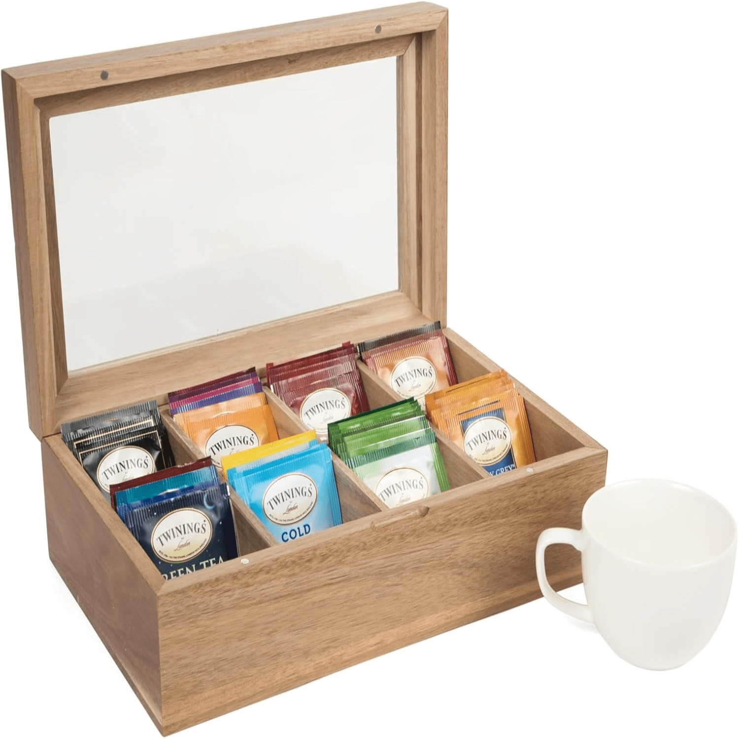 FDTBYHVYT Tea Bag Organizer with Lid | Acacia Wood Tea Bag Storage w ...