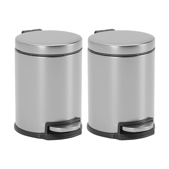 FDW 1.32 Gallon Stainless Steel Mini Step Kitchen Trash Can with Soft Lid for Indoor, 2 Pack(Silver)