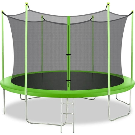 FDW 10 ft New Outdoor Round Trampoline with Safety Net and Spring Pad for Kids and Adults(Green)