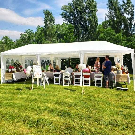 FDW 10'x30' White Outdoor Shelter Pavilion 8 Removable Walls-8 Canopy Wedding Party Tent Waterproof Camping Gazebo BBQ,White