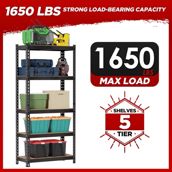 FDW 11.8 D x 27.6 W x 60 H 5-Tier Steel and Wood Material Strong Load-bearing 1655LBS Garage Storage Rack