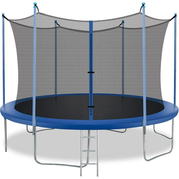 FDW 12 ft New Outdoor Round Trampoline with Safety Net and Spring Pad for Kids and Adults(Blue)