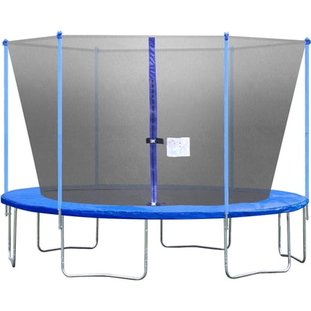 FDW 12 ft Trampoline Combo Jump Safety Enclosure Net W/Spring Pad ,Blue