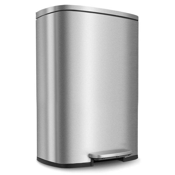 BestOffice 13 Gallon/50 L Stainless Steel Kitchen Trash Can, Fingerprint-Proof for Office/Home(Silver)