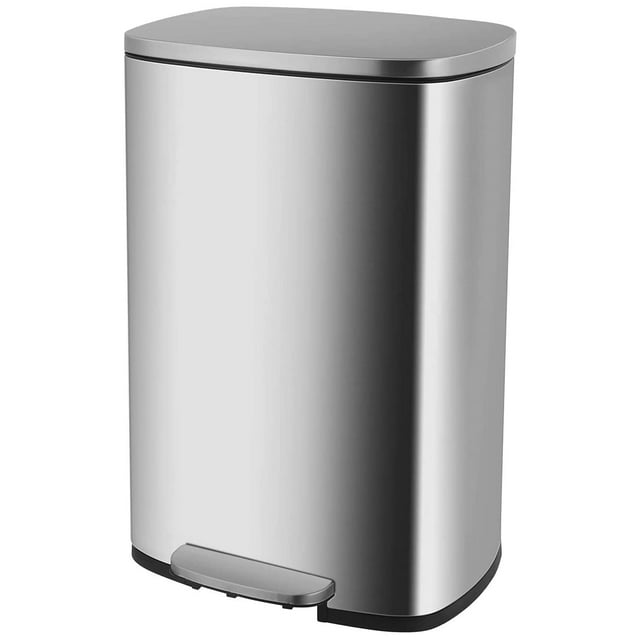 FDW 13 Gallon/50 Liter Gentle Open and Close for Kitchen Trash Can,Stainless Steel