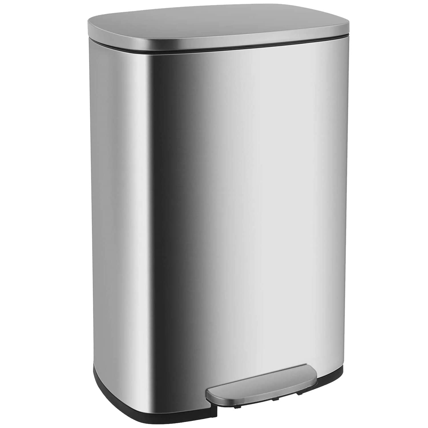 SONGMICS Kitchen Trash Can, 13-Gallon Stainless Steel Garbage Can, with Stay-Open Lid and Step-On Pedal, Soft Closure, Tall, Large and Space-Saving