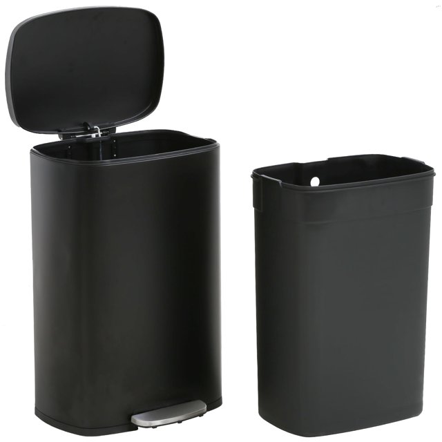 FDW 13 Gallon / 50 Liter Trash Can with Lid，Stainless Steel (Black