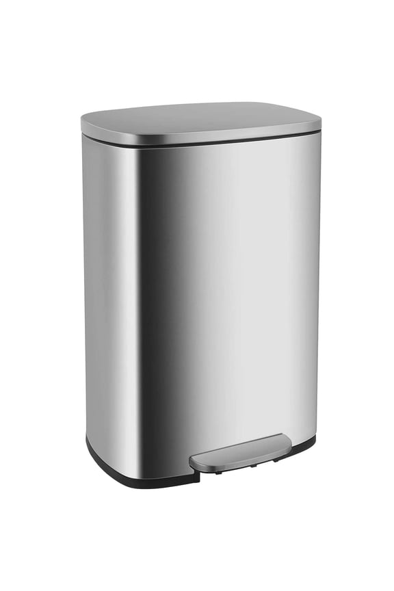 13 Gallon Stainless Steel Step Kitchen Trash Can with Lid, Fingerprint-Proof for Indoor(Silver)