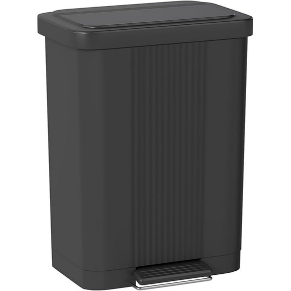 FDW 13Gal Step Trash Can - Silent Lid w/Foot Pedal for Kitchen/Office, Black