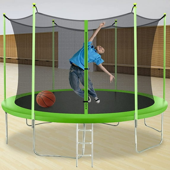 FDW 14 ft Trampoline Combo Jump Safety Enclosure Net W/Spring Pad ,Green