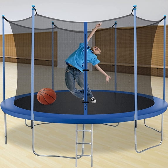 FDW 14 ft Trampoline with Safety Enclosure Net Combo Bounce Jump Outdoor,330lbs Capacity(Blue)