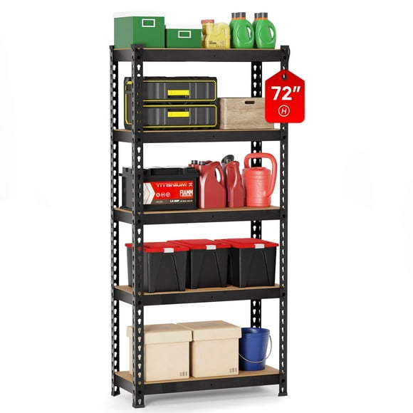 BestOffice 15.7 D x 35.4 W x 72 H 5-Tier Steel and Wood Material Strong Load-bearing 1930LBS Garage Storage Rack