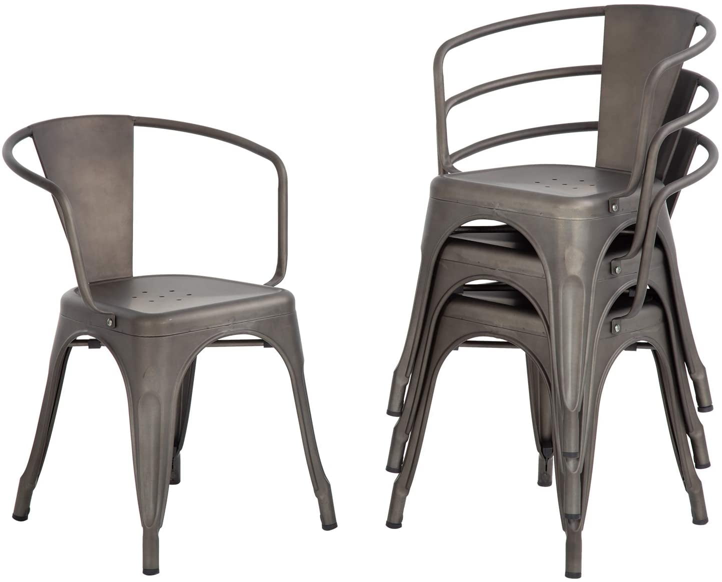 Bronze Ergonomic Stackable Metal Side Chairs, Set of 4