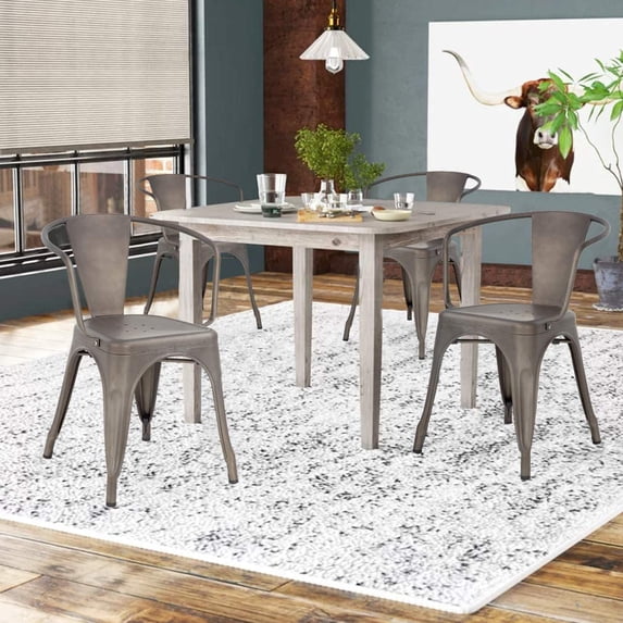 FDW 18" Dining Chairs Set Of 4 Indoor Outdoor Chairs Patio Chairs Furniture Kitchen Metal Chairs,Bronze