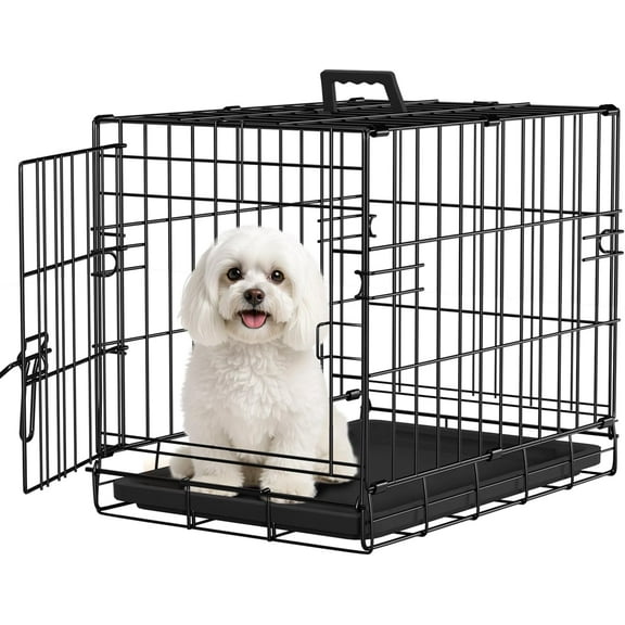 FDW 18 inch Foldable Metal Dog Crate for Small Dogs, Double Door, Divider, Removable Tray(Black)