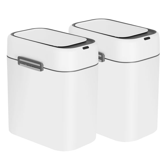 FDW 2.2 Gallon Touchless Trash Can 2-Pack - Motion Sensor, Small White Bin for Bathroom/Kitchen