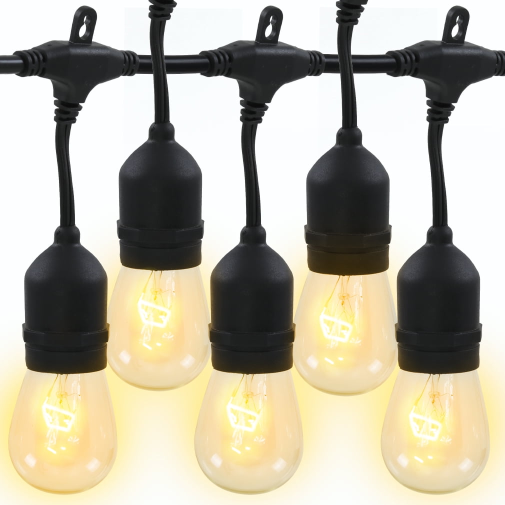 FDW 2 Pack Outdoor String Lights LED 48 FT 15 Hanging Sockets Patio