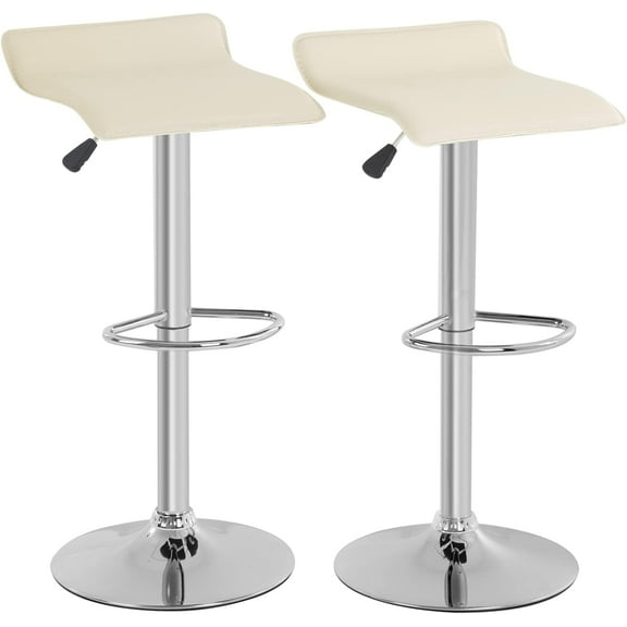FDW 2-Piece Adjustable High Stool,Modern PU Leather Swivel Suitable for Kitchen Counter, Cream