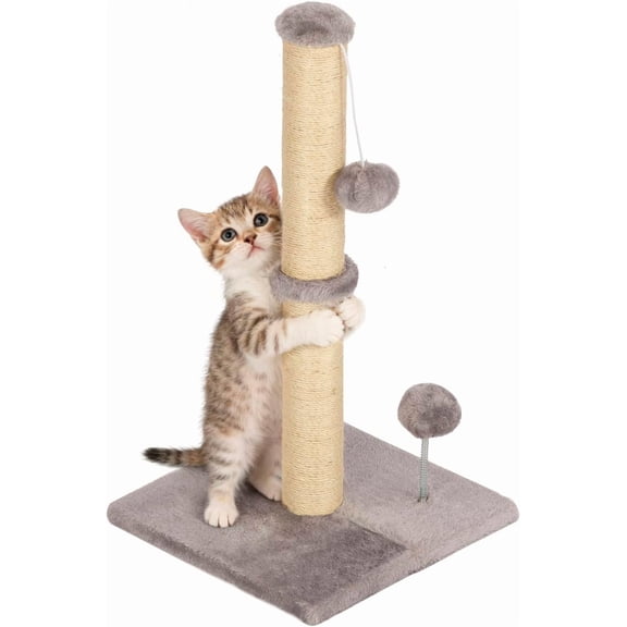 FDW 22 Inch Cat Scratching Post Cat Scratcher Natural Sisal Rope Scratch Post Kitten Trees with Hanging Ball for Indoor Cats ,Light Gray
