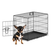 FDW 24 Inch Dog Crate Pet Cage with Metal Folding Design Plastic Tray Indoor Outdoor Dog Kennel Cage for Small Dogs,Black