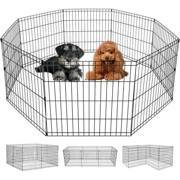FDW 24 inch Dog Pen Playpen Puppy Pet Playpen 8 Panel Metal Portable Folding Animal Dog Fence,Black