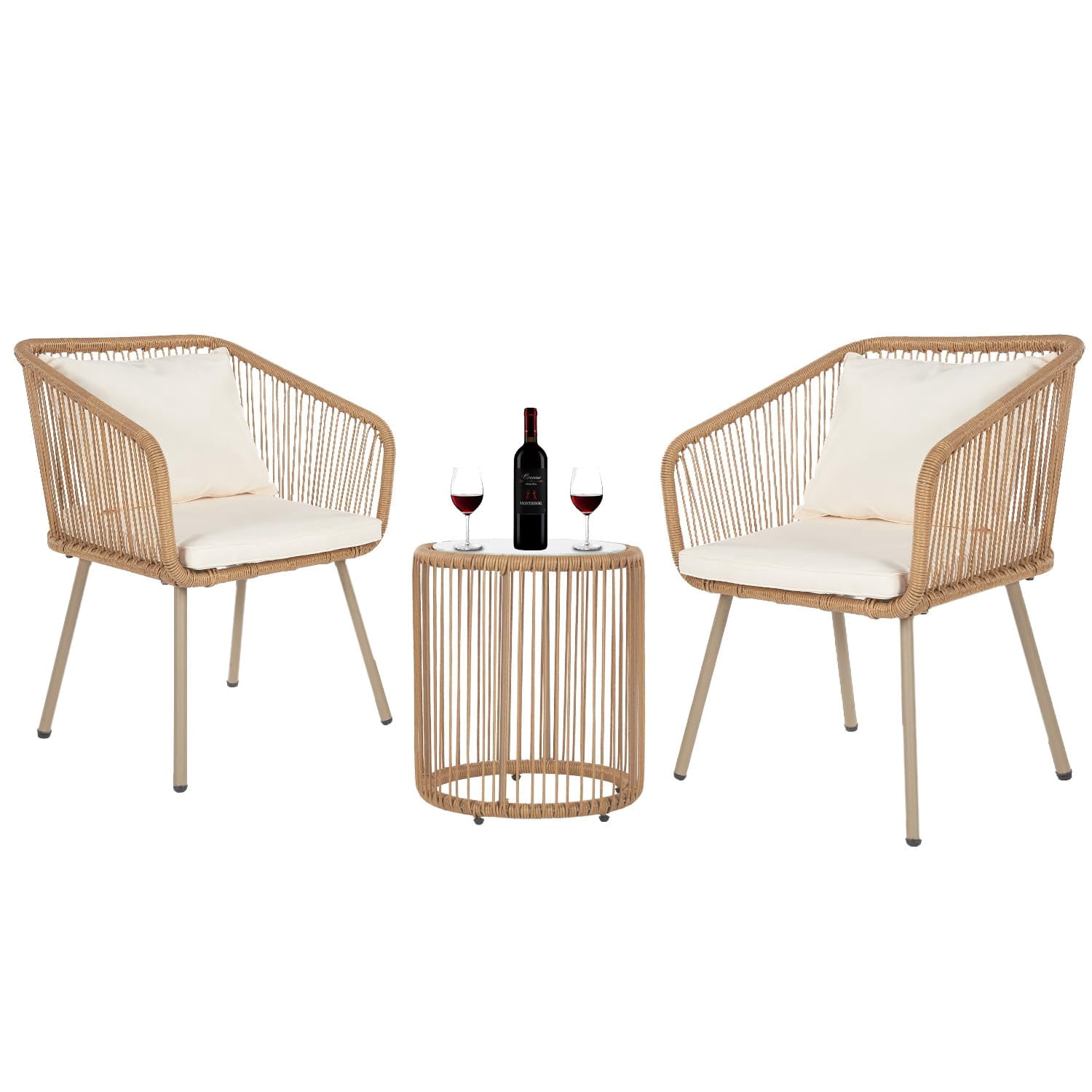 FDW 3-Piece Outdoor Furniture Modern Patio Bistro Set Rattan with 2 ...