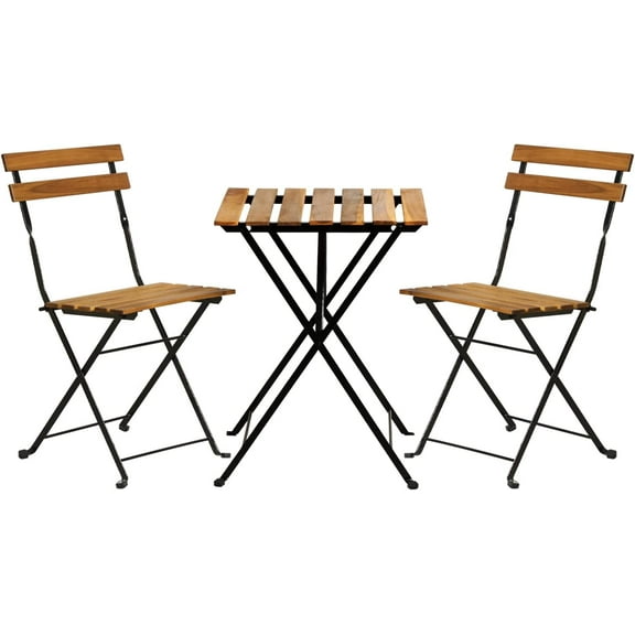 FDW 3-Piece Wood Patio Bistro Set Outdoor Furniture Set Bistro Table Set Patio Bistro Set Small Patio Table and Folding Chairs for Lawn Balcony Backyard Yard Bistro Apartment Nature